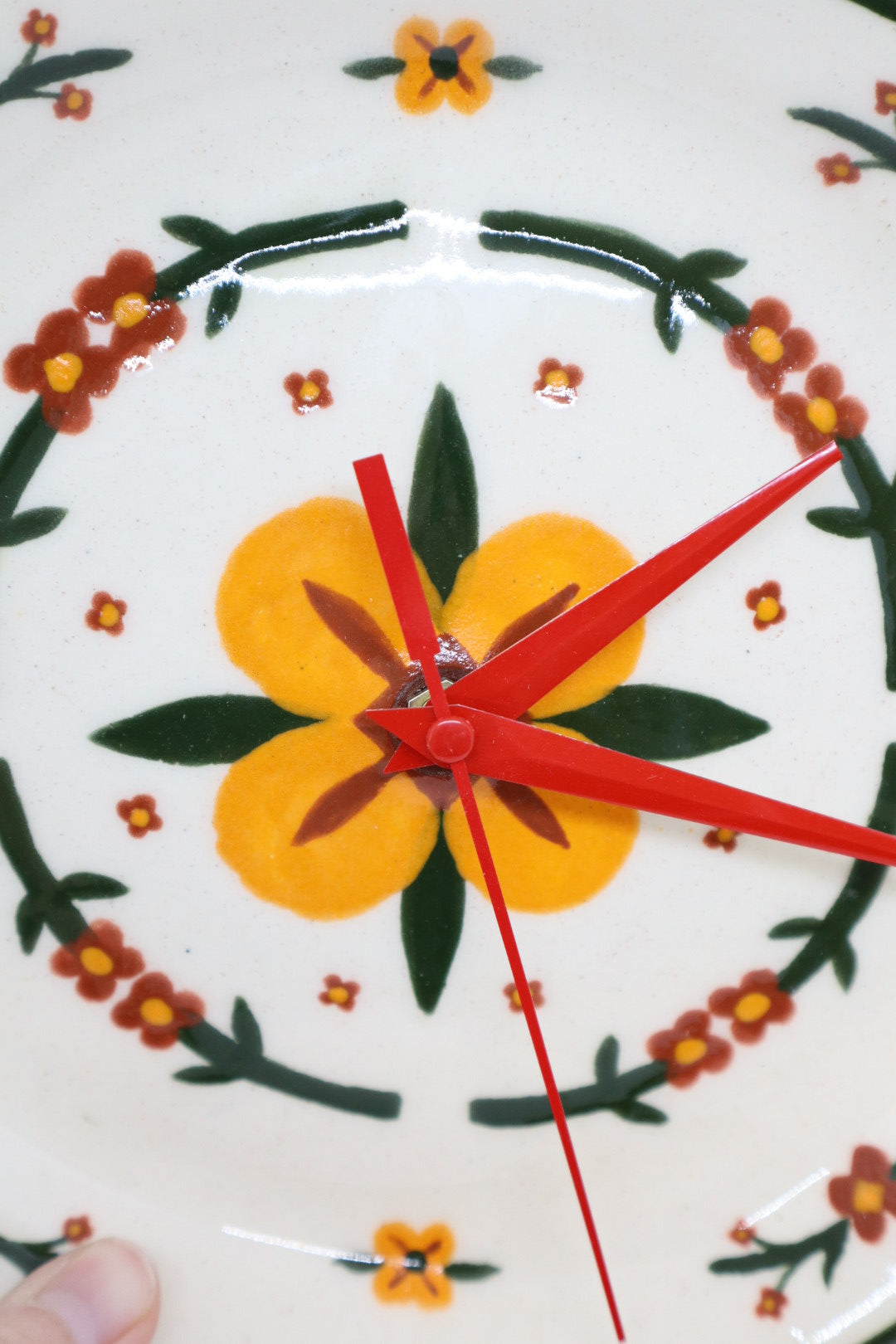 Orange Flower Pattern Clock