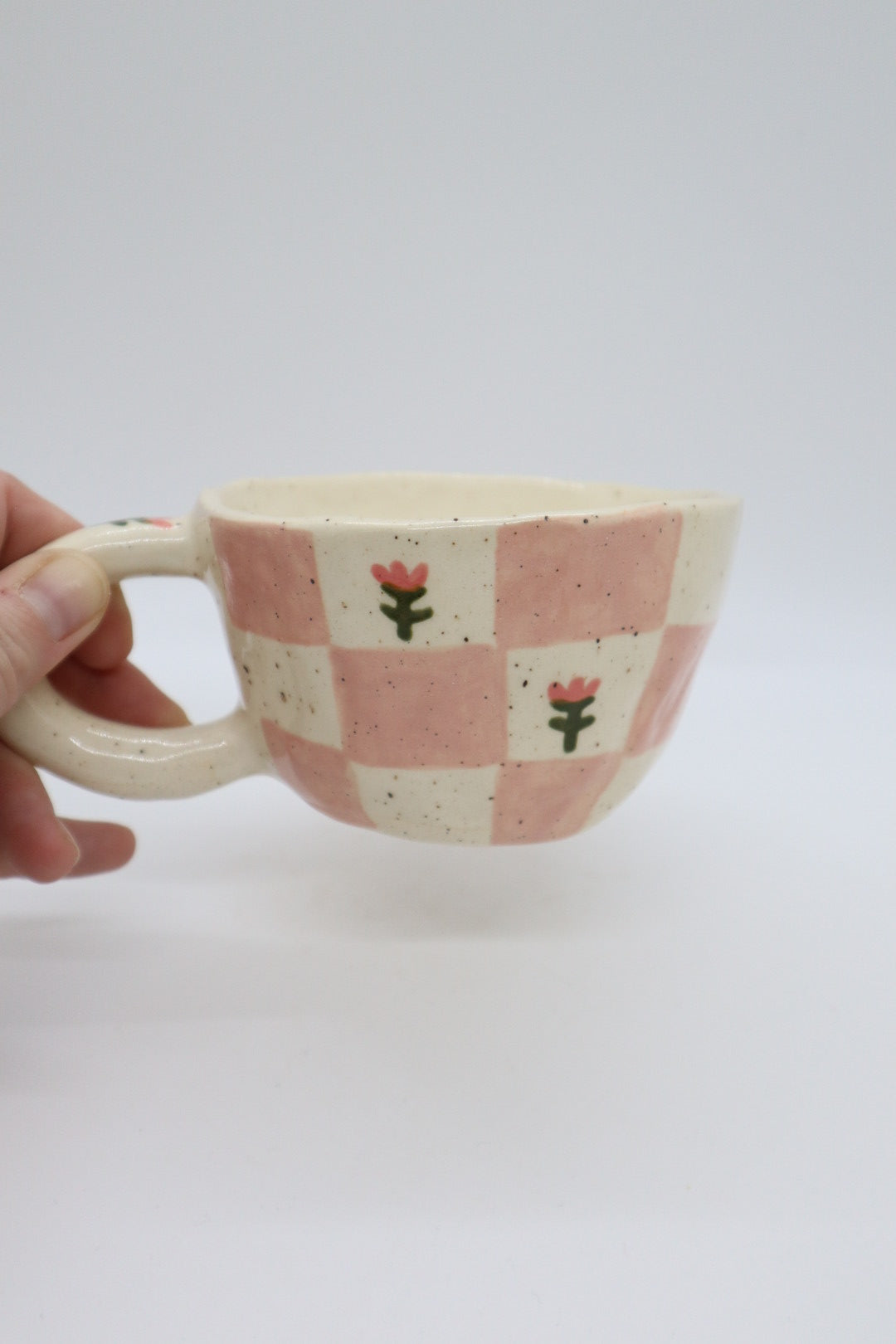 Pink Checkered Cappuccino Mug